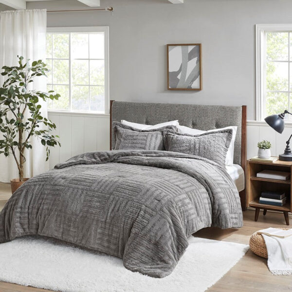 Madison Park Arctic Fur Down Alternative Comforter Mini Set in Grey, Full / Queen BASI10-0408