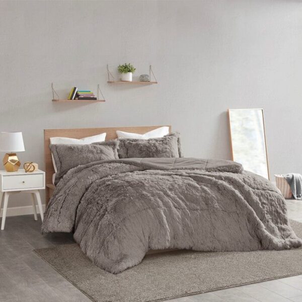Intelligent Design Malea Shaggy Faux Fur Comforter Mini Set in Grey, King / Cal King ID10-1698