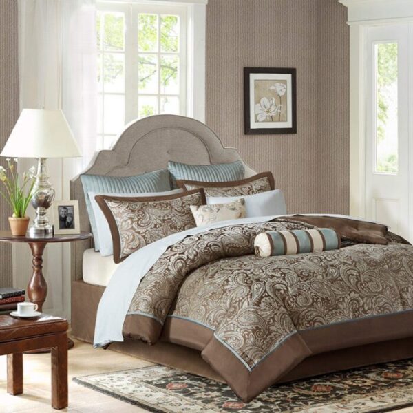 Madison Park Aubrey 12 Piece Complete Bed Set in Blue / Brown, Cal King MP10-117