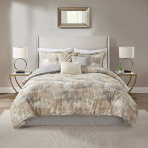 Madison Park Beacon 7 Piece Textured Cotton Blend Comforter Set in Gray, King MP10-7383