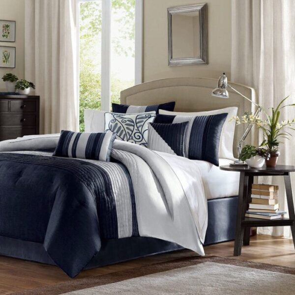 Madison Park Amherst 7 Piece Comforter Set in Navy, Queen MP10-2207