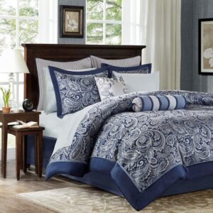 Madison Park Aubrey 12 Piece Complete Bed Set in Navy, Queen MP10-4695