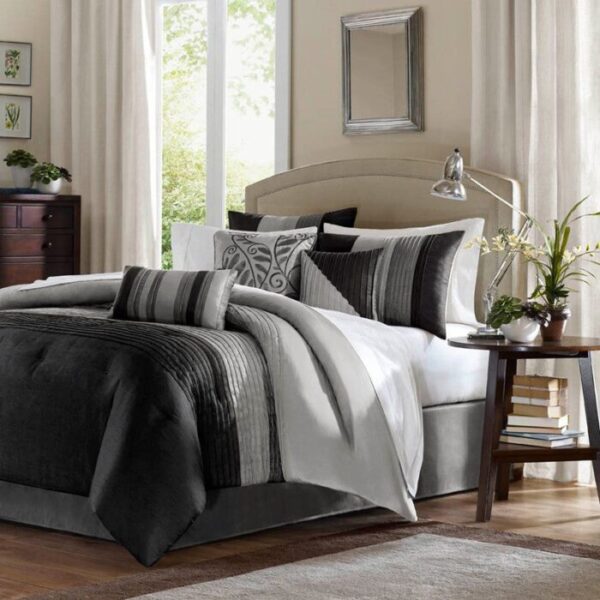 Madison Park Amherst 7 Piece Comforter Set in Black, King MP10-226