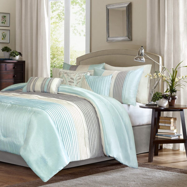 Madison Park Amherst 7 Piece Comforter Set in Aqua, King MP10-2980